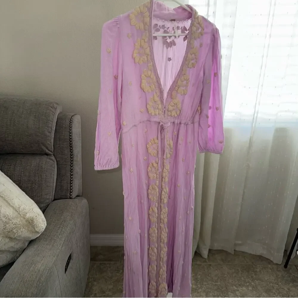 Free People Fable Dusty Lavender Embroidered Maxi Dress